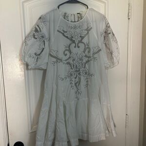 Free People White Embroidered Puff Sleeve Dress